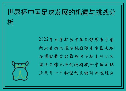 世界杯中国足球发展的机遇与挑战分析